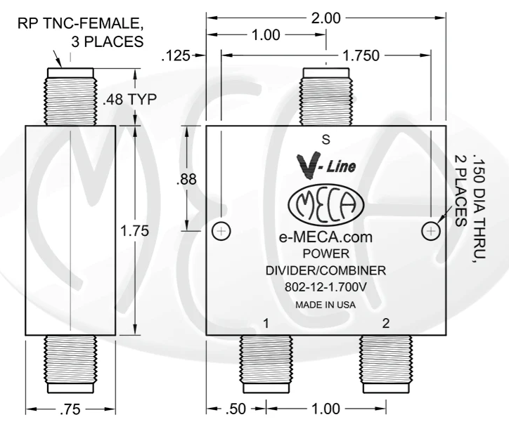 802-12-1.700V，RP-TNC 母頭，功率分配器/合路器MECA